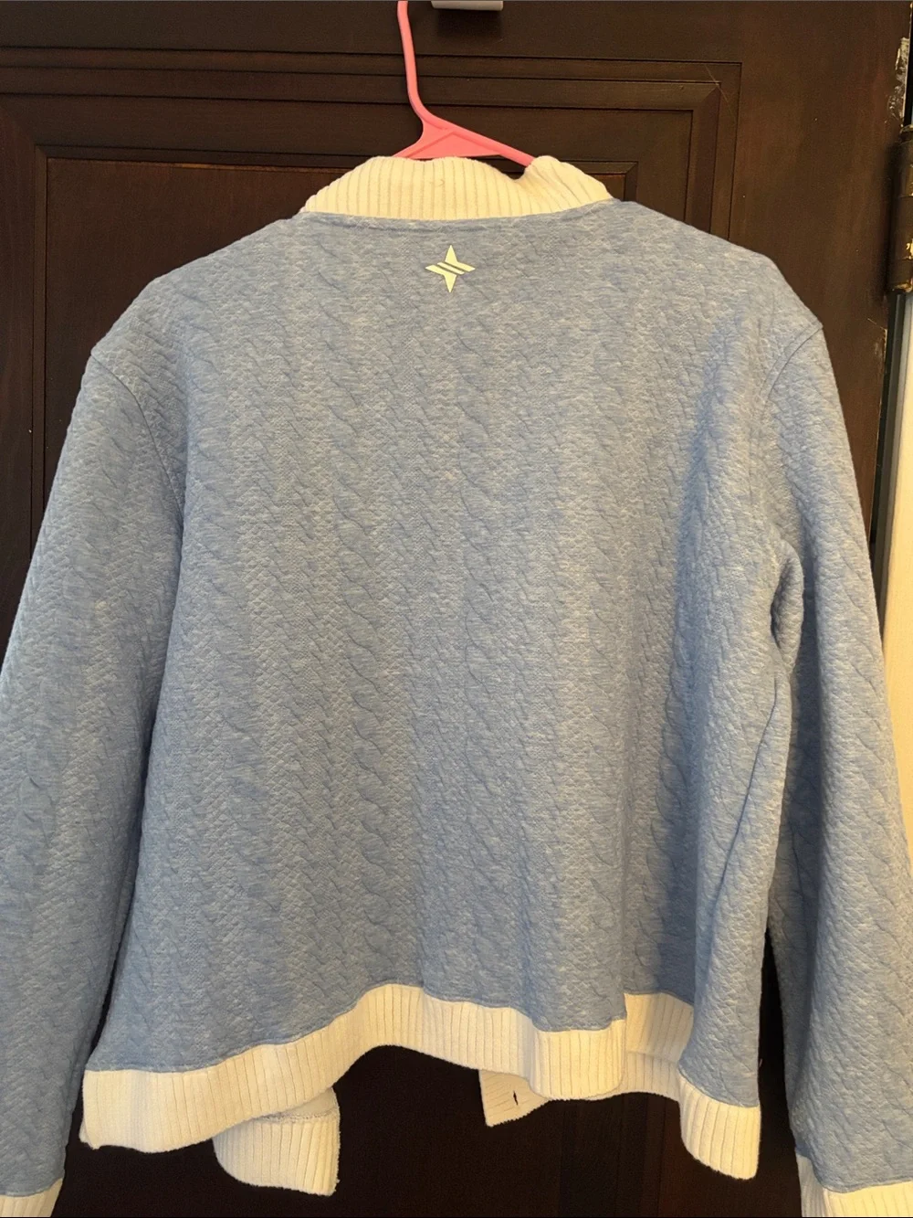Tuckernuck Light Blue Quilted Cotton Cardigan with Cream Trim